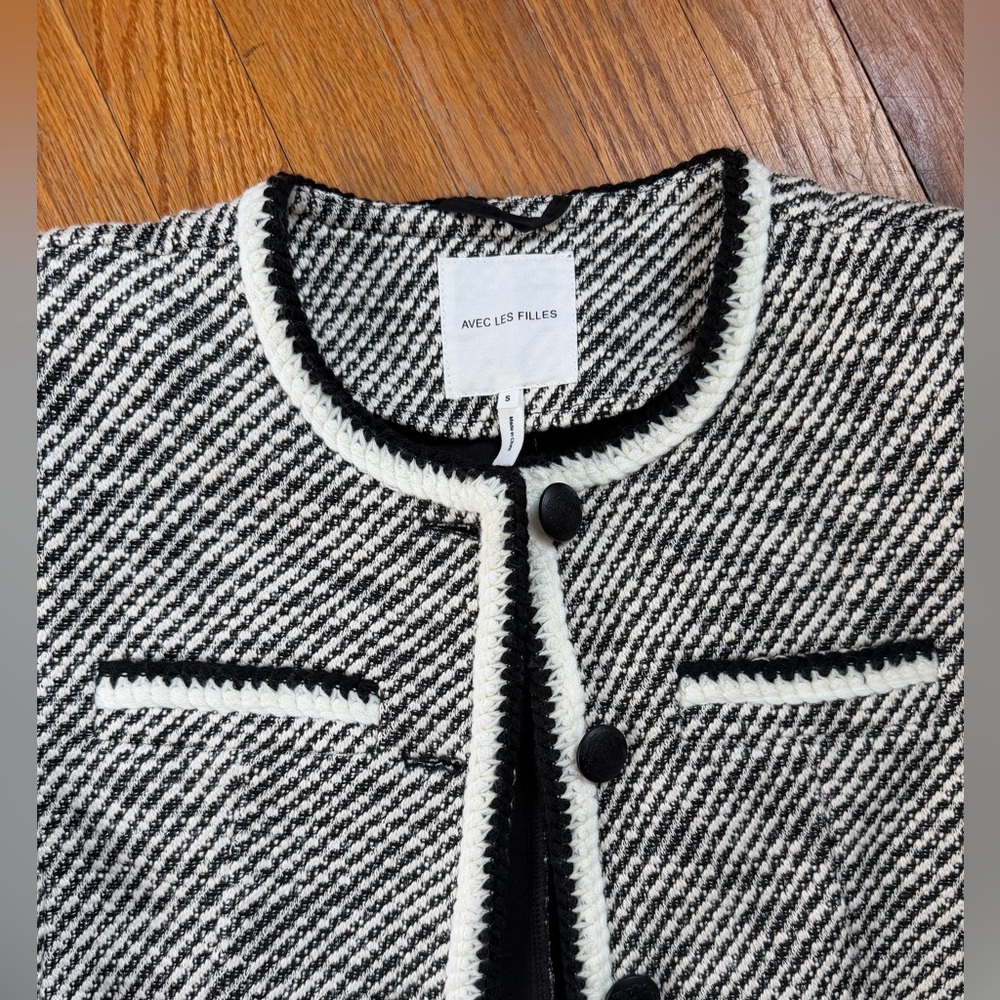 Avec Les Filles Black & White Tweed Jacket Blazer - Picture 5 of 11